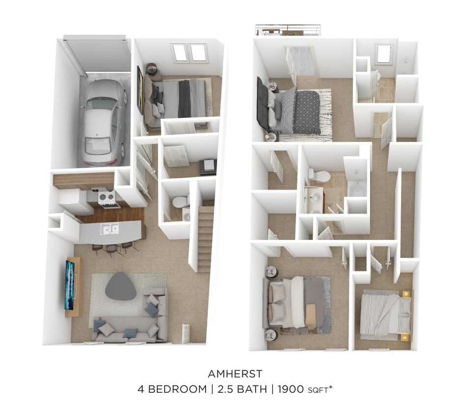Floor Plan - Four Bedroom 2.5 Bath Townhome