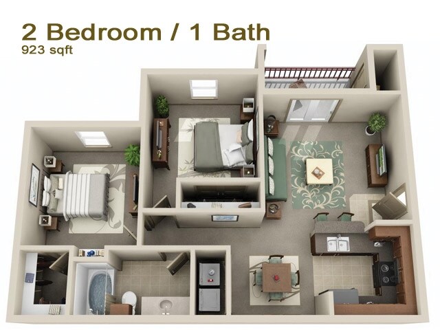Floor Plan - B1 - Two Bedroom One Bath