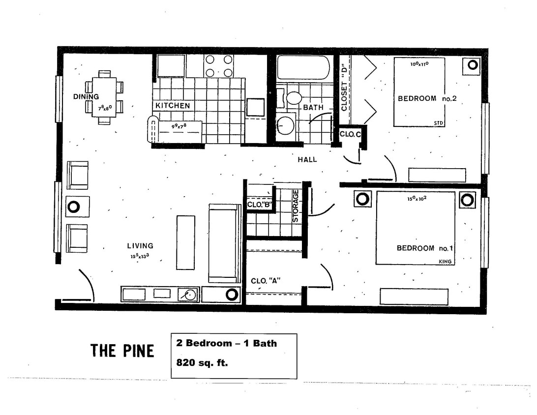 Floor Plan - 2 Bed 1 Bath - Classic