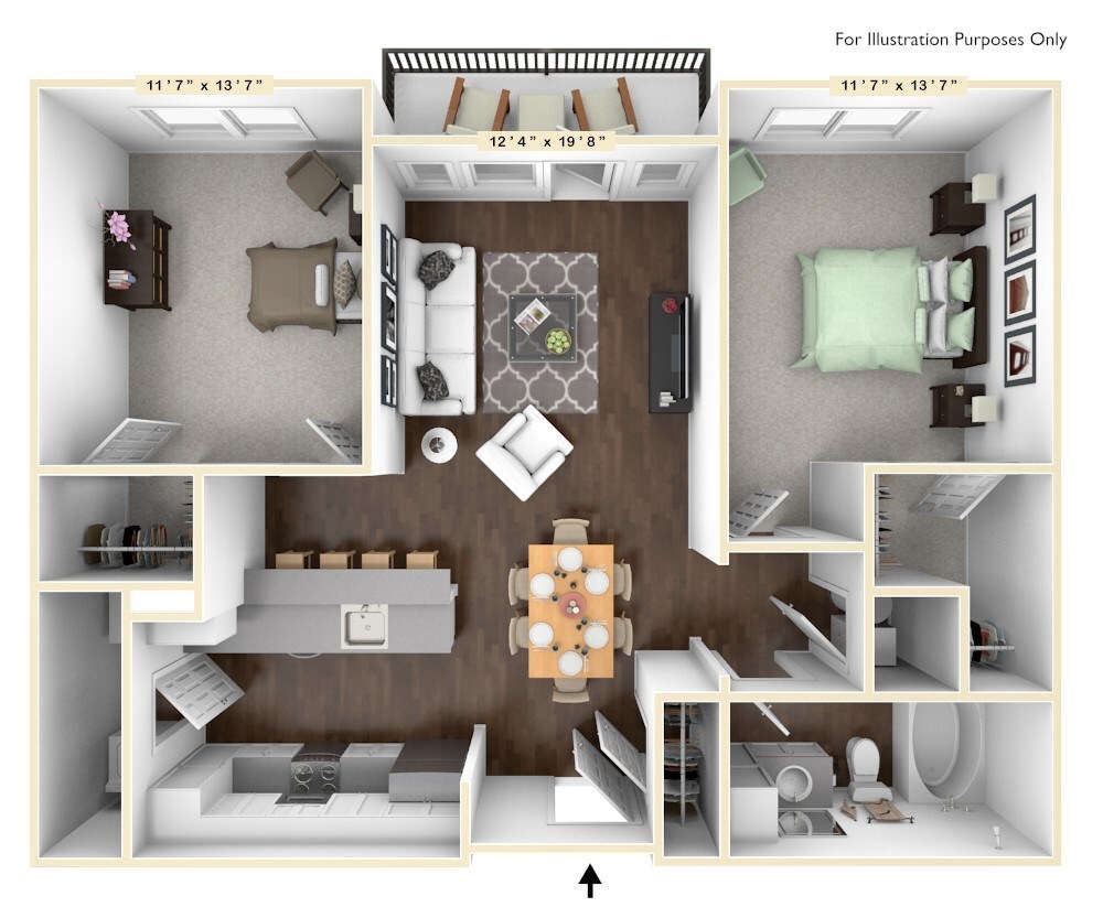 Floor Plan - B2 2 Bed 1 Bath