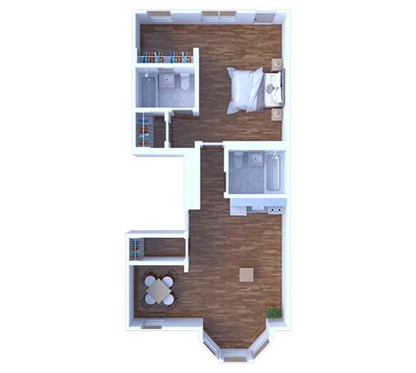 Floor Plan - 1 Bedroom Floor Plan A2 664 3