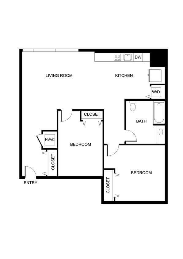 Floor Plan - West 7th | 2 Bedrooms, 1 Bathroom 201 | ADA Acc...