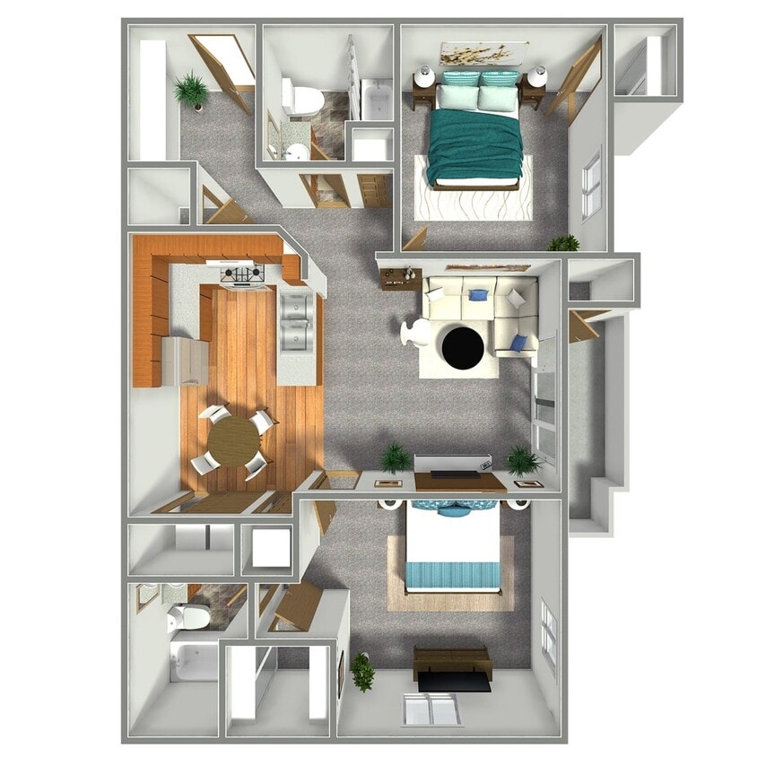 Floor Plan - 2 Bedroom, 2 Bathroom - 950 SF