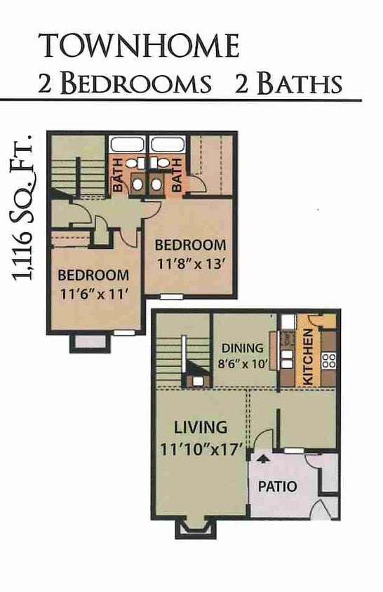 Floor Plan - 2 Bed Townhome w W&D conn