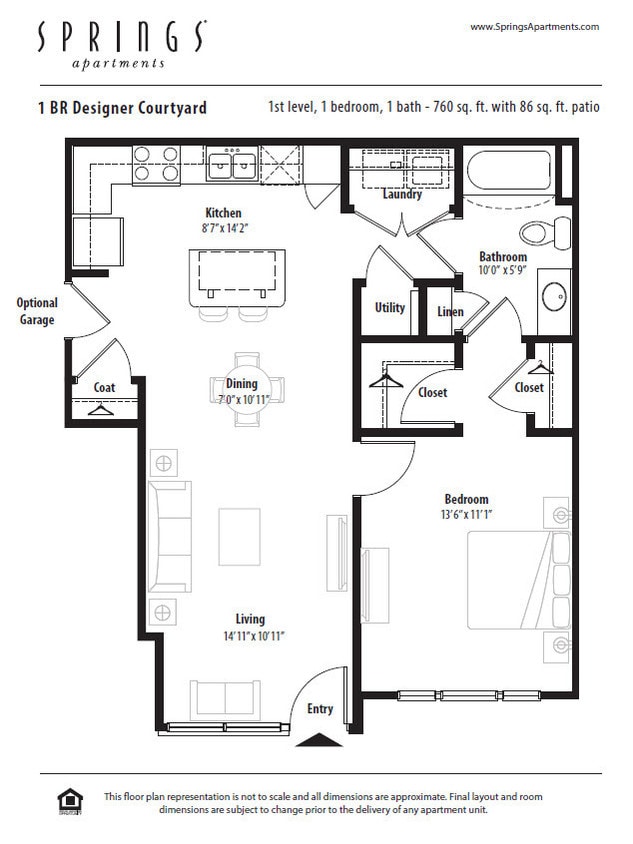 Floor Plan - 1 BR Designer Courtyard Garage