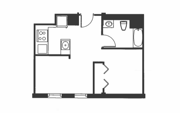 Floor Plan - 1 Bed 1 Bath - A1D
