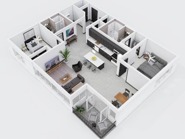 City Scape 2A is a spacious open concept two bedroom floor plan that features modern finishes and an in-unit washer and dryer. - City Scape 2A7