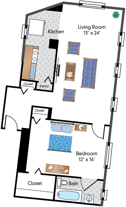 Floor Plan - 1 Bedroom 02 Tier