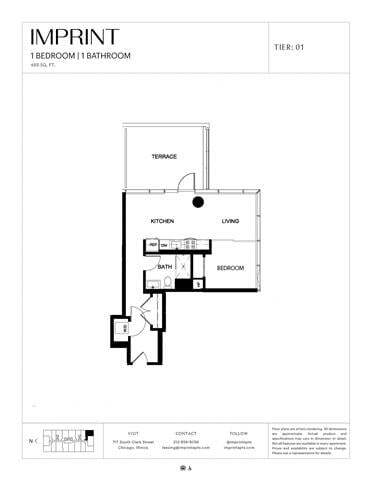 Floor Plan - One Bedroom Terrace F