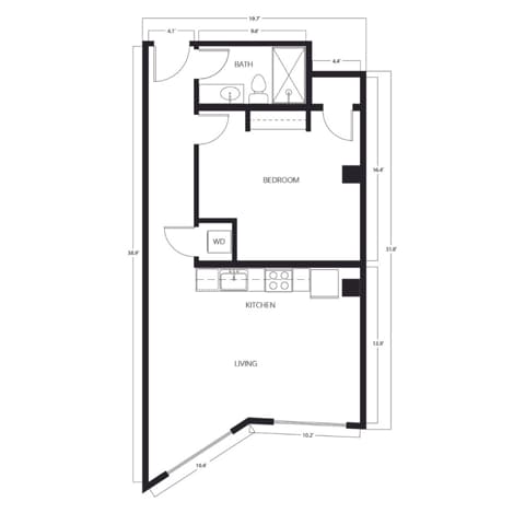1 Bed | 1 Bath | 640-646 SQ FT - A2.5-WY