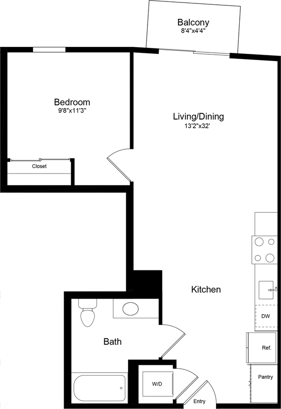 Floor Plan - 1B with Balcony