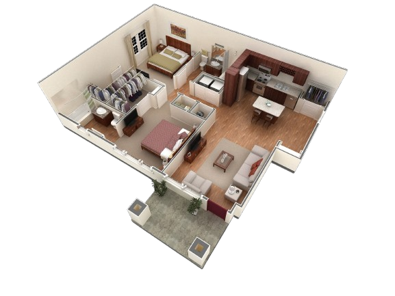 Floor Plan - 2 BR Designer Courtyard Garage