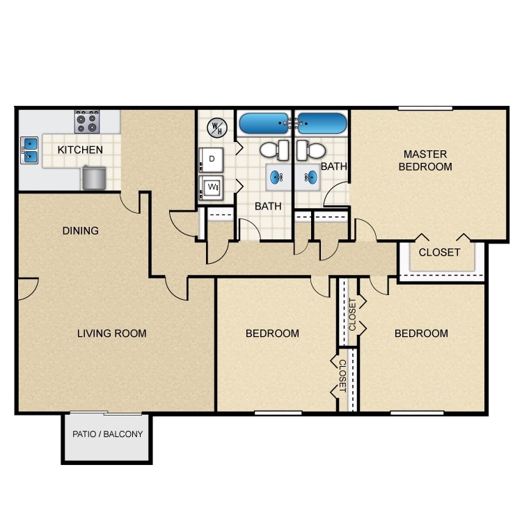 Floor Plan - 3 Bed, 2 Bath