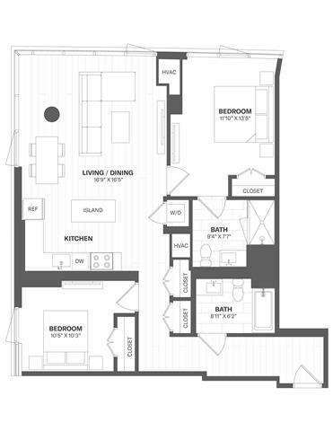 Floor Plan - 2 Bed/2 Bath-b48