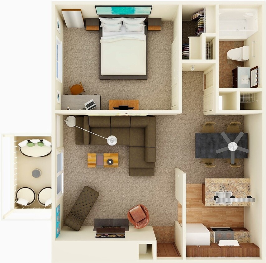 Plan III - furnished - 1 Bed 1 Bath, Plan III