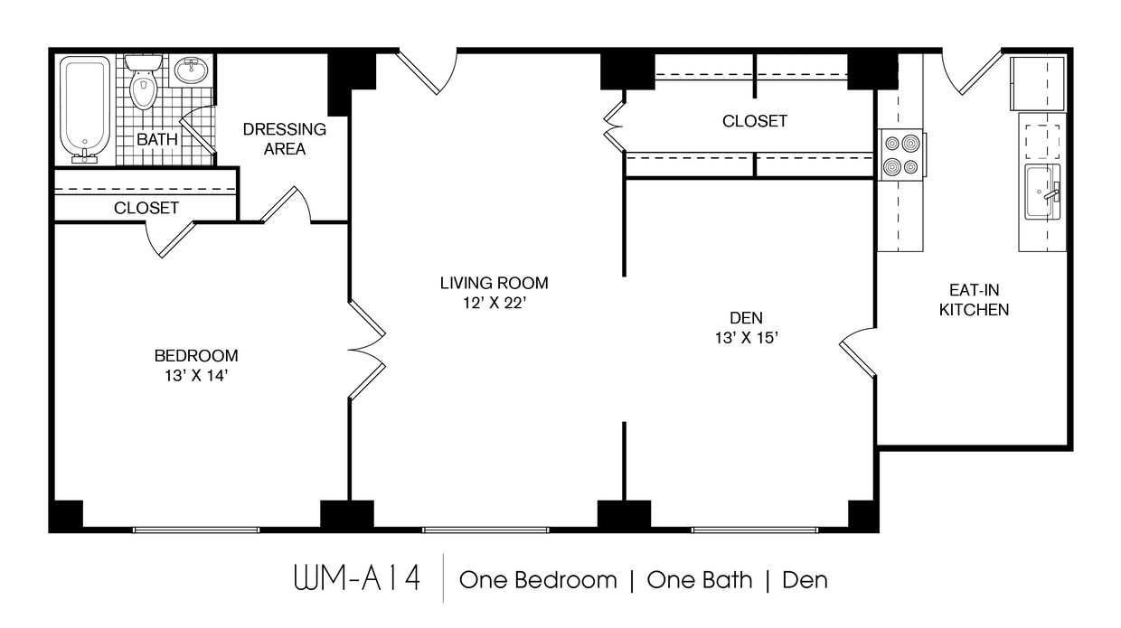 Floor Plan - Westmoreland 1 Bedroom 1 Bath 1020