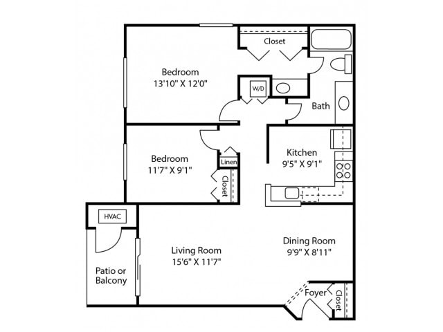 Two Bedroom One Bath (887 SF) - Two Bedroom One Bath (887 SF)