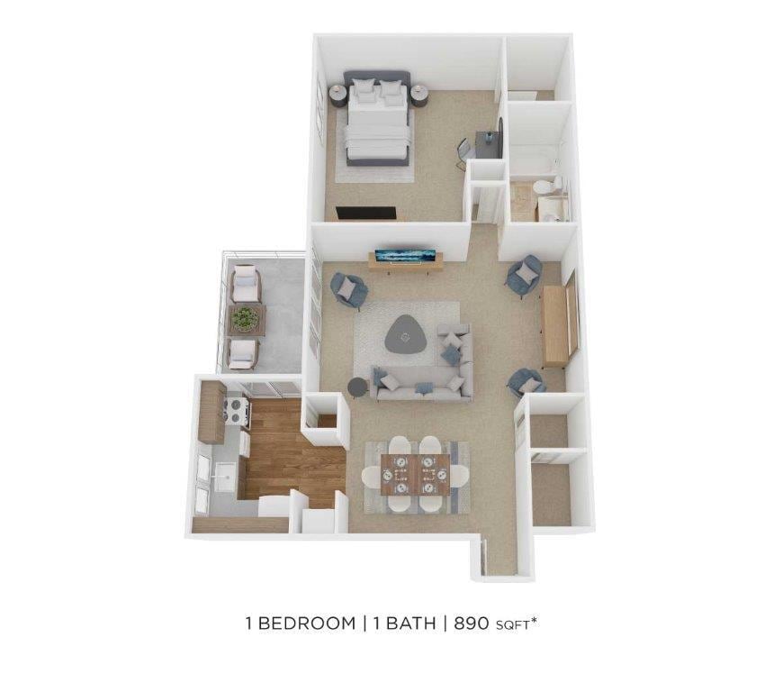 Floor Plan - One Bedroom - 890 sqft