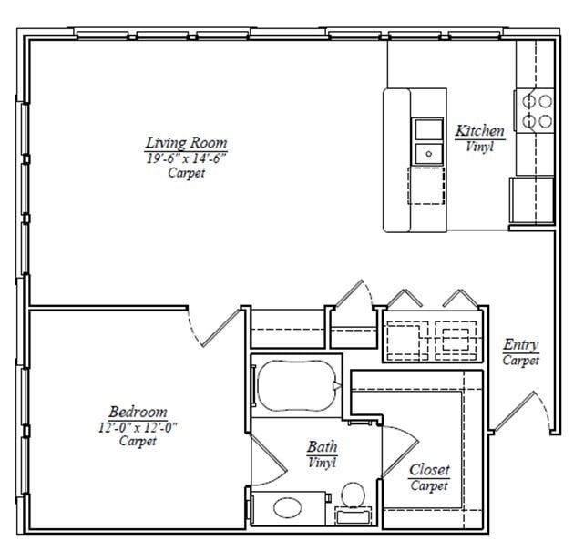 1 Bedroom / 1 Bath / 788 Sq.Ft. - A5 One Bedroom