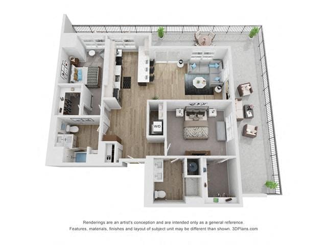 Floor Plan - 2 Bedroom 2 Bath 1302 Sq. ft.