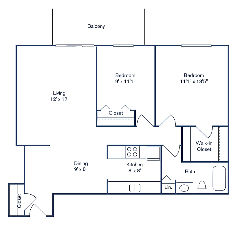 2x1_901_sqft[1] - 2 Bedroom, 1 Bath (901 sqft.)