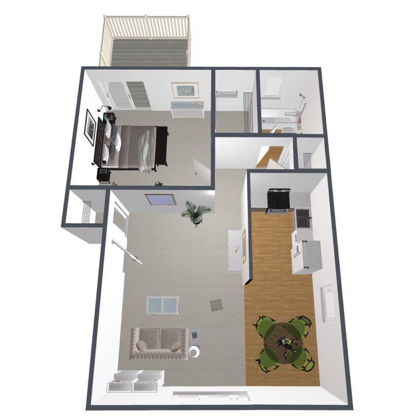 A-KR Floor Plan - 1 Bedroom, 1 Bath - A-KR
