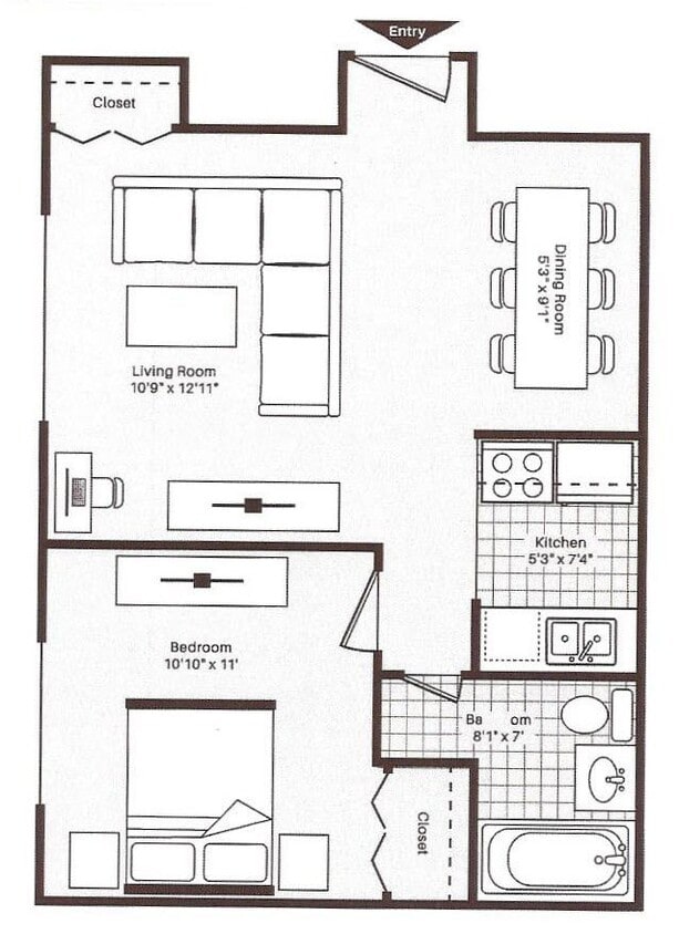 Floor Plan - 1 Bed 1 Bath