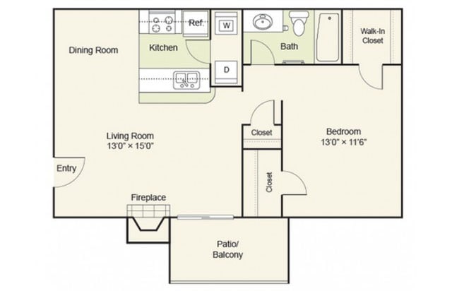 Floor Plan - Type C : 1 Bed 1 Bath