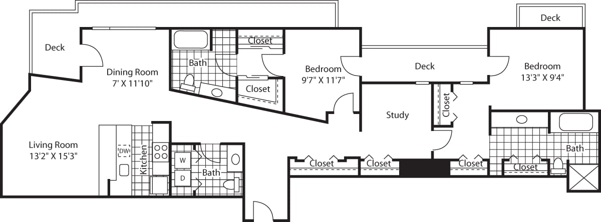 Floor Plan - 2 Bed NE Penthouse Water