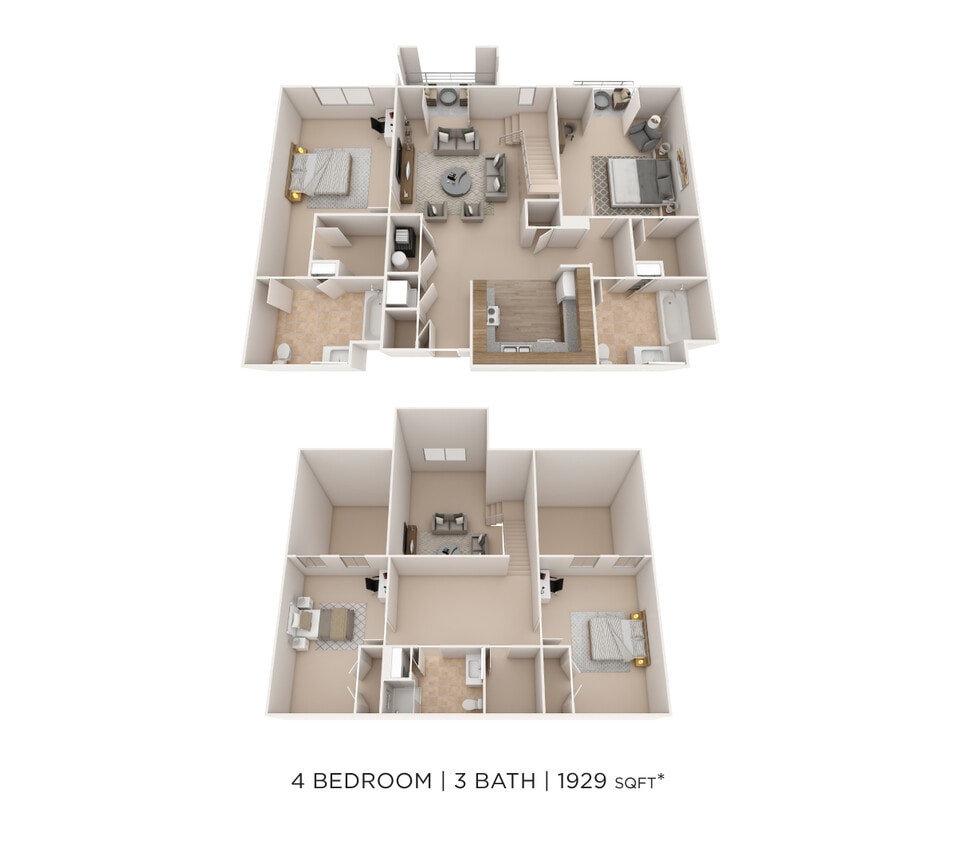 Floor Plan - Four Bedroom 3 Bath- 1929 sqft