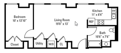 Floor Plan - 1 Bedroom 1 Bath