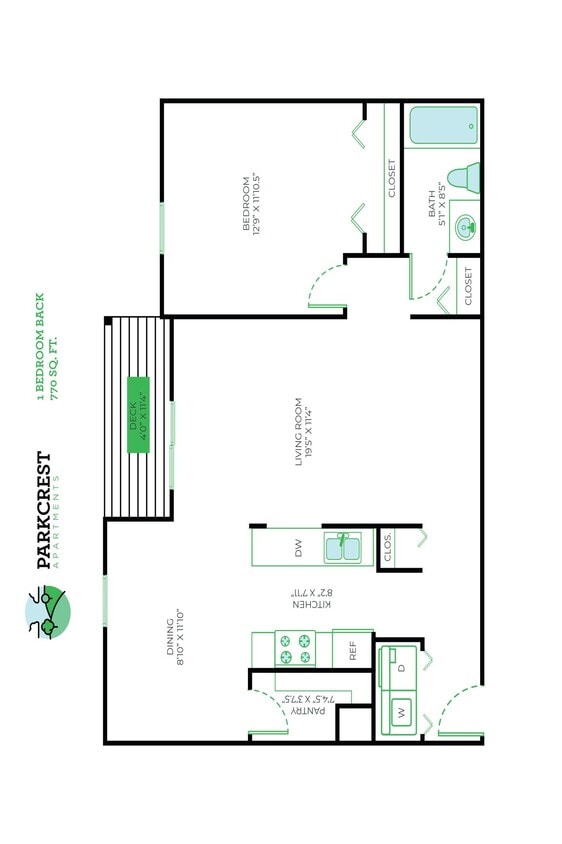 Floor Plan - 1 Bed, 1 Bath - 770 sq ft