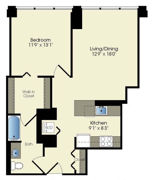 Floor Plan - 1 bedroom / 1 bath (T04)