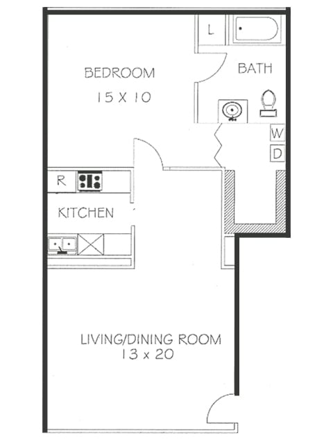 1 Bed 1 Bath Floorplan - 1 Bedroom 1 Bath