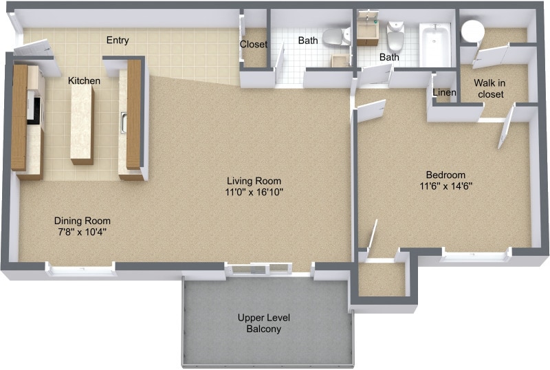1 Bedroom 1.5 Bathroom - One Bedroom