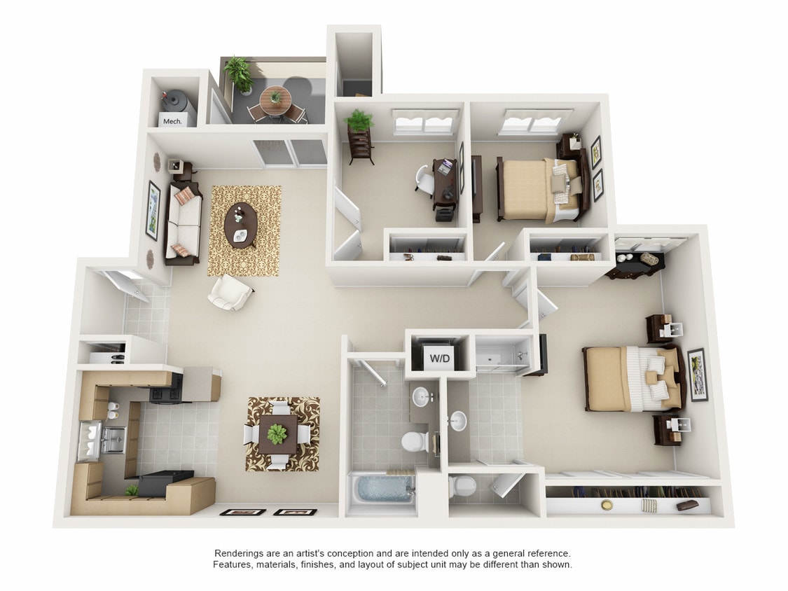 Plan D1 - 3 Bedroom 2 Bath - 3X2D-Remodel
