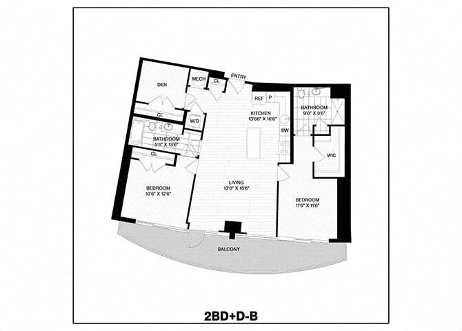 Floor Plan - 2 Bed/2 Bath Den-B