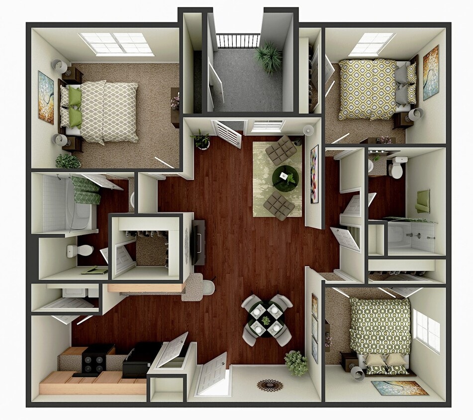 Floor Plan - 3BR2B -60%Pine Crest Apartments