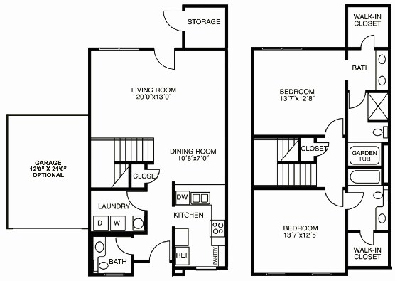 Floor Plan - 2 Townhome w/ Attached Garage