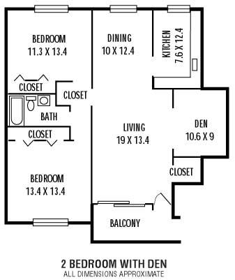 Floor Plan - 2Bedroom  Den  1Bathroom