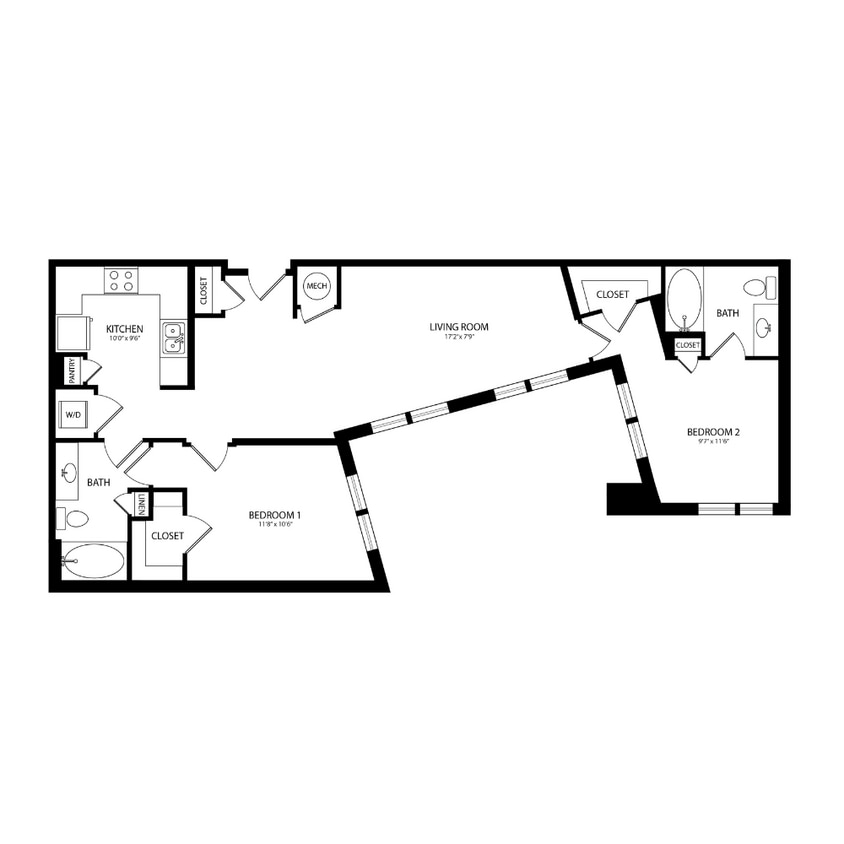 Floor Plan - 2 Bedroom, 2 Bath 1059 SF B12