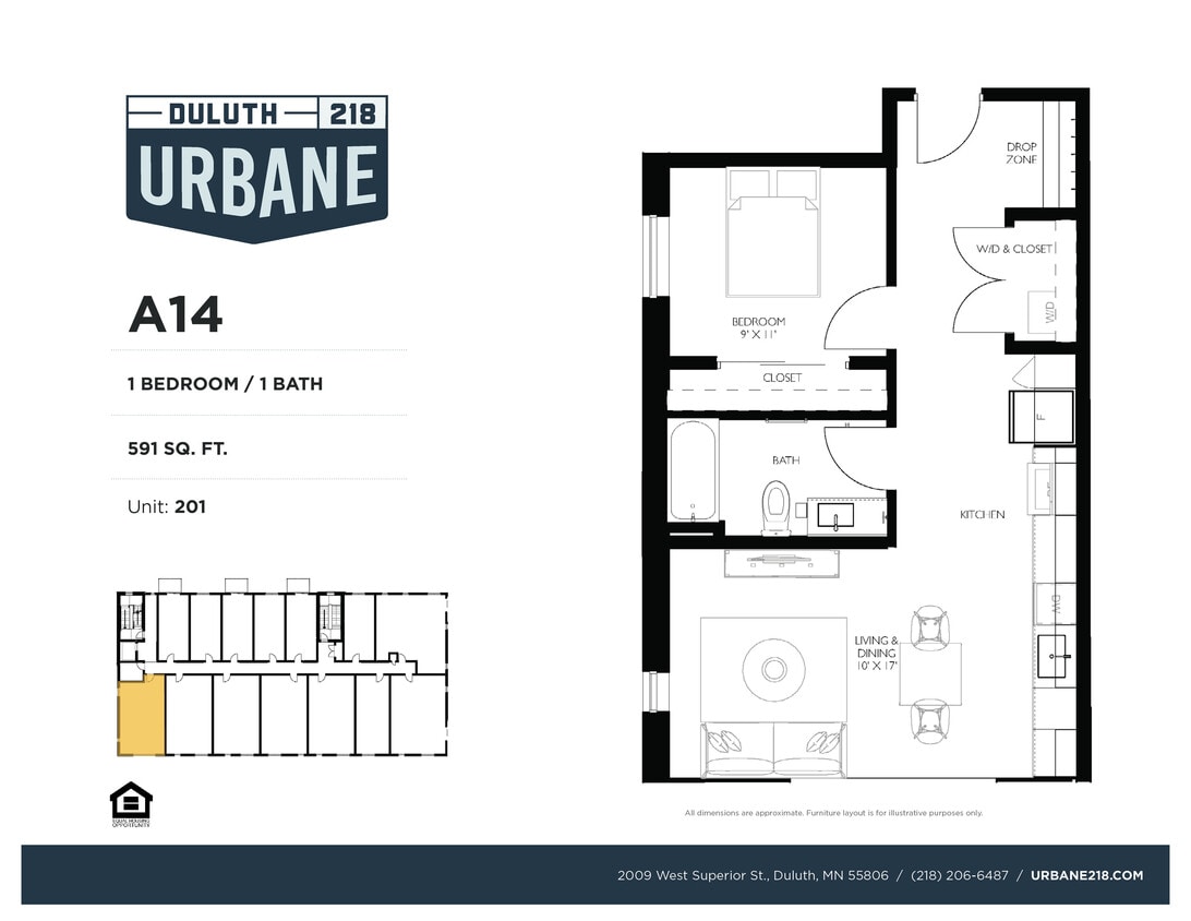 Floor Plan - A14 - 1 Bed / 1 Bath Income Restricted - 70%