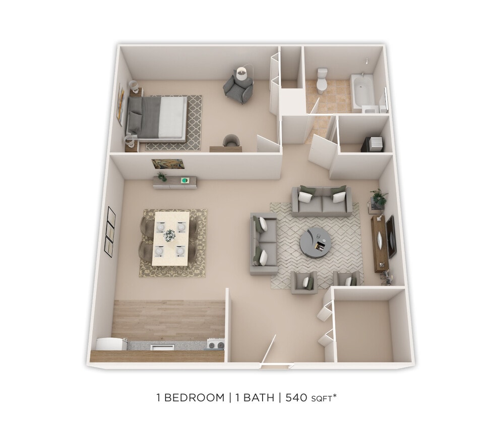 Floor Plan - One Bedroom - 540 sqft