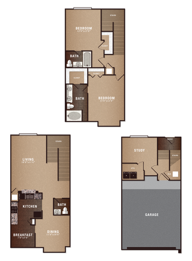 Floor Plan - B5 Townhome 2x2.5 w/study