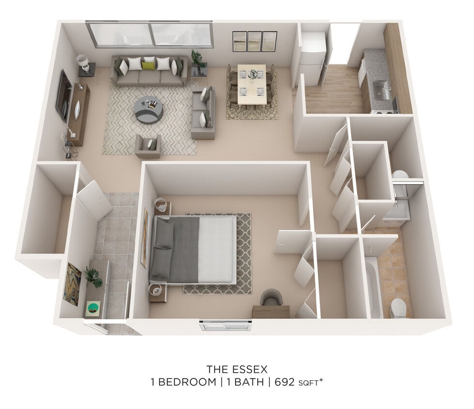 Floor Plan - One Bedroom - 692 sqft