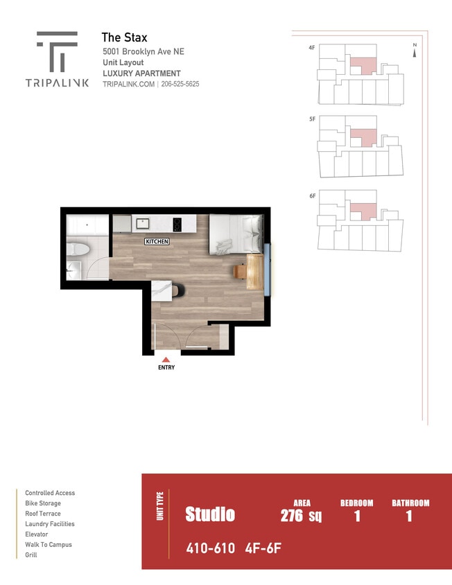 Floor Plan - Studio - 276 sqft