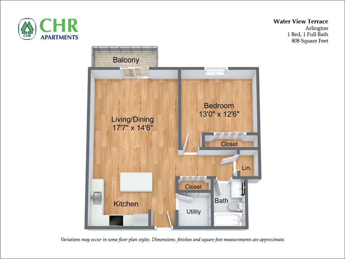 Floor Plan - 1 Bed/1 Bath with Balcony and Extra Closets