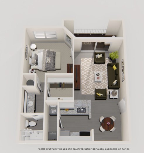 Floor Plan - 1 Bed 1 Bath 609 SF