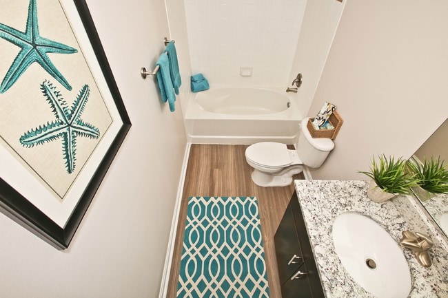 Updated Bathroom with Wood Floors and Granite Countertops - Woodland Park
