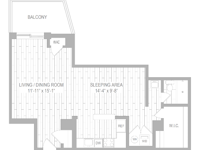 Residence 16 Floor Plan - Studio Furnished (30-Day Stay Available)